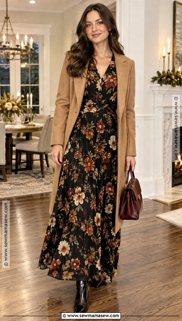 Black Floral Maxi Dress Thanksgiving Outfit - 20 Dress For Thanksgiving Outfit Ideas