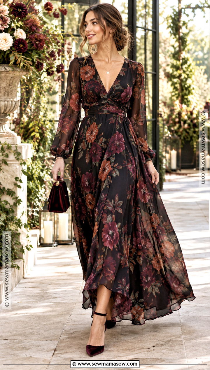 Black Floral Maxi Dress - 15 Fall Wedding Black Dress Ideas