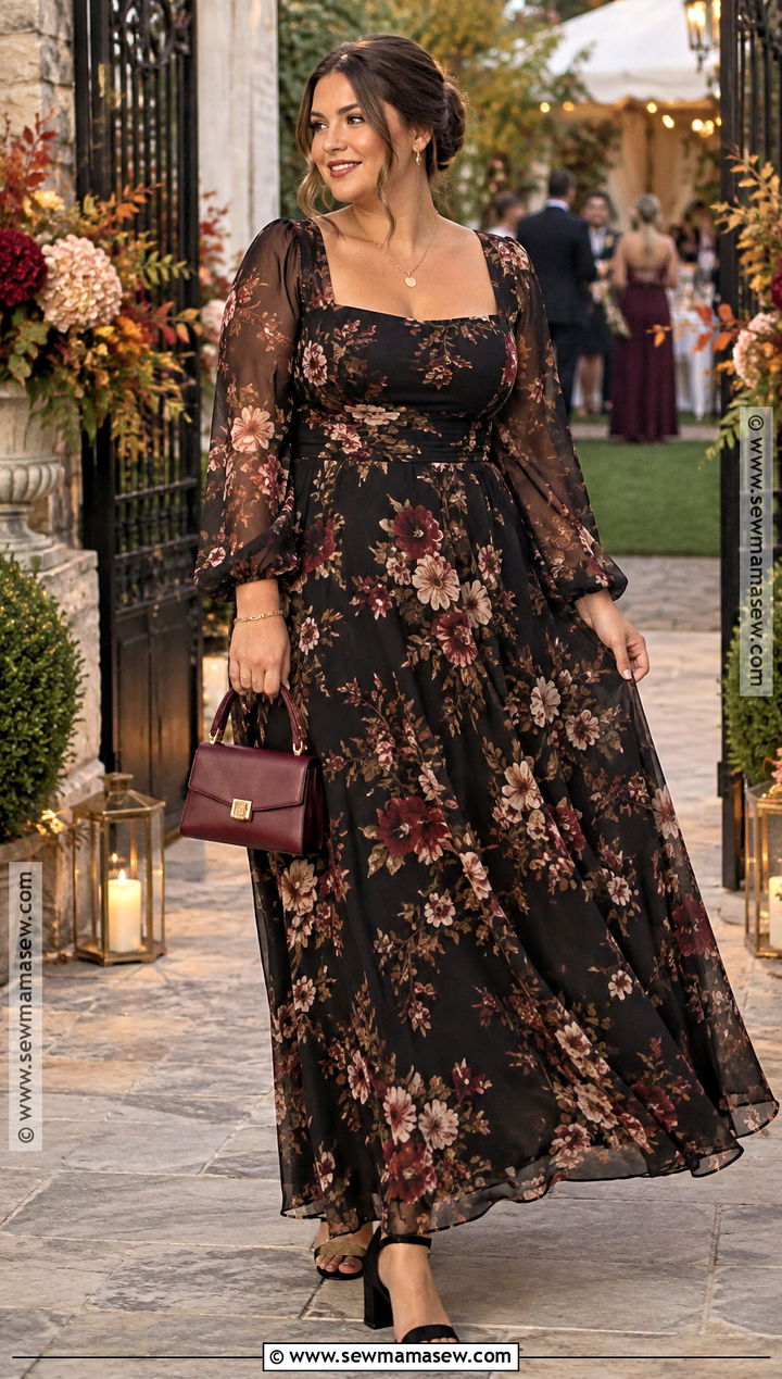 Black Floral Maxi Wedding Guest Outfit - 25 wedding guest looks fall
