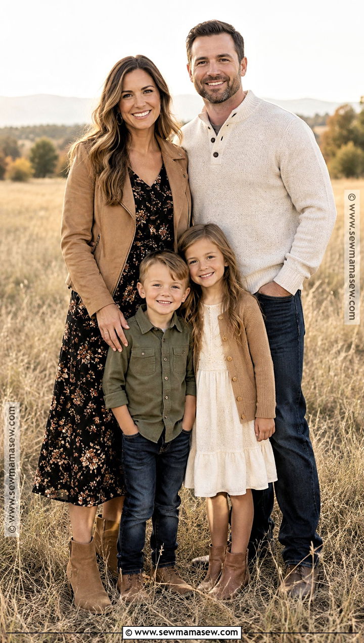 Black Floral Midi Dress With Tan Boots - 15 fall family picture dress ideas