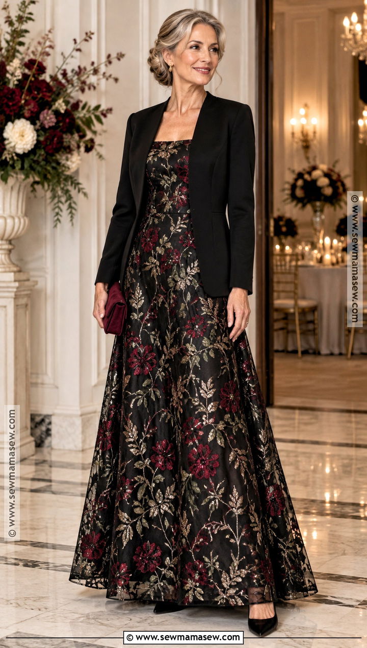 Black Floral Mother Of The Bride Gown - 15 November Mother Of The Bride Dress Ideas