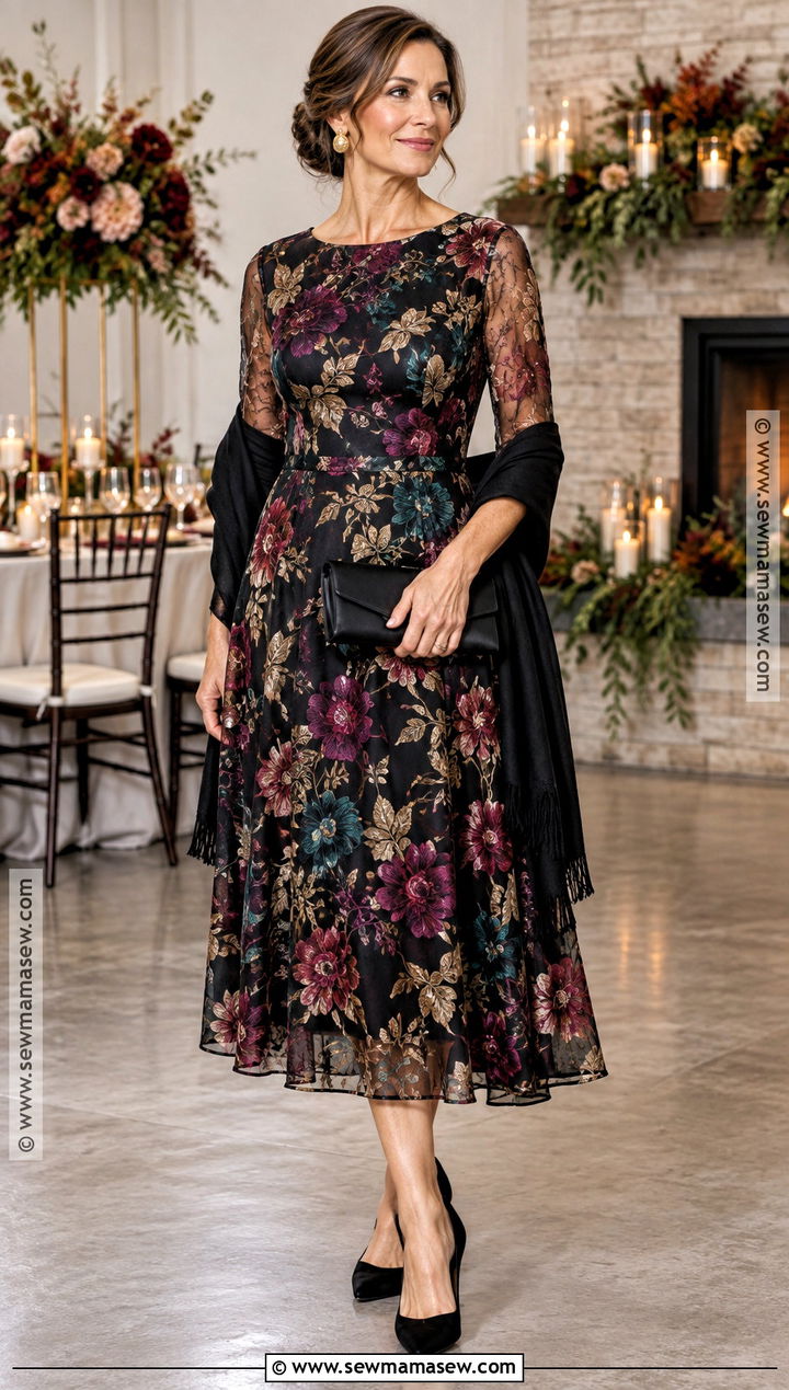 Black Floral Mother Of The Groom Dress - 15 mother of groom fall dresses