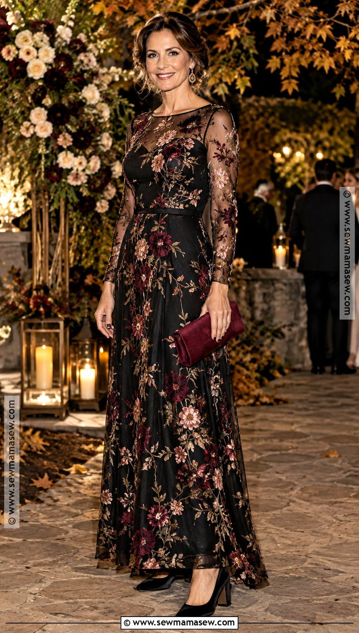 Black Floral Mother of the Bride Gown - 20 mother of the bride dresses fall outdoor