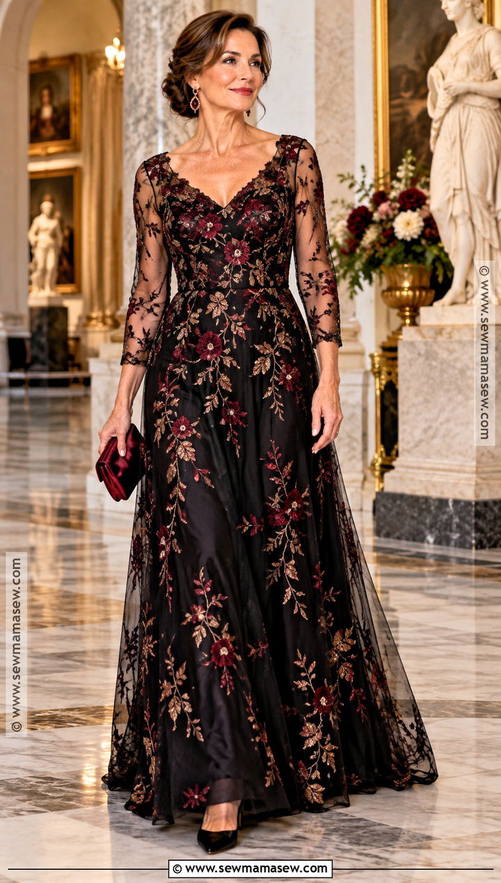 Black Floral Mother of the Groom Gown - 25 mother of the groom dresses for fall
