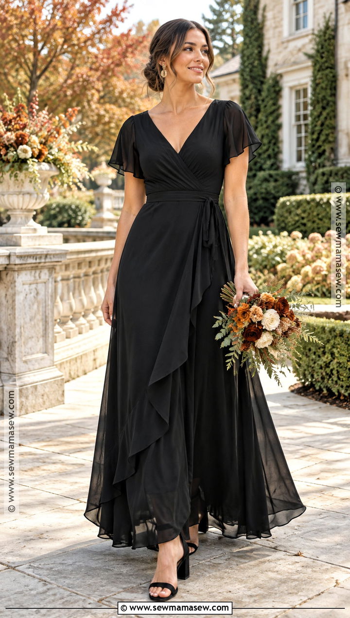 Black Flutter Sleeve Bridesmaid Dress For Fall - 20 black bridesmaid dresses fall