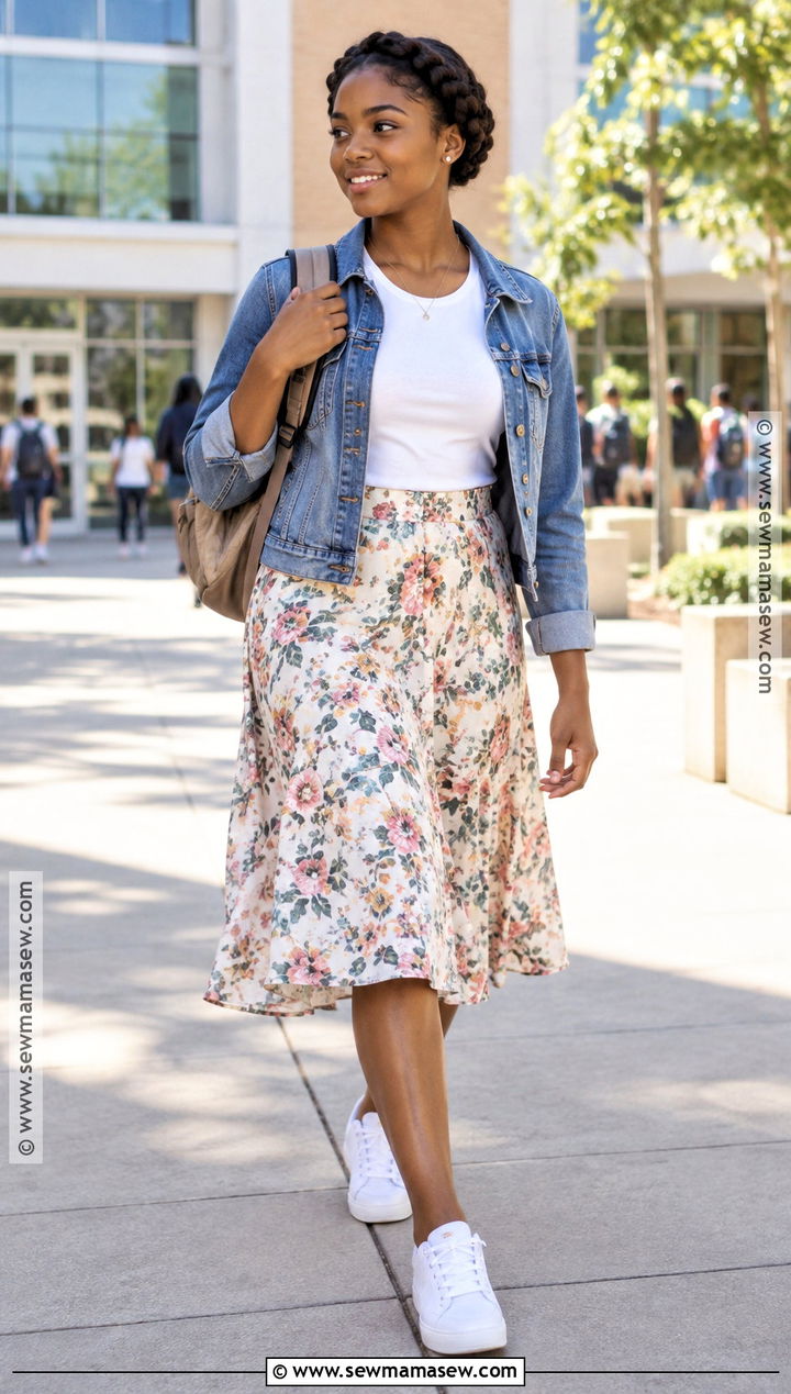 Black Girl Denim Jacket And Midi Skirt Outfit - 15 cute back to school outfits black