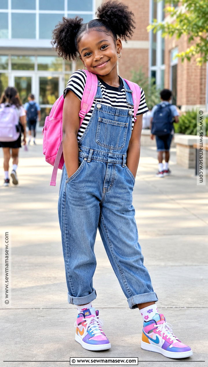 Black Girl Overalls And Striped Tee Outfit - 15 cute back to school outfits black