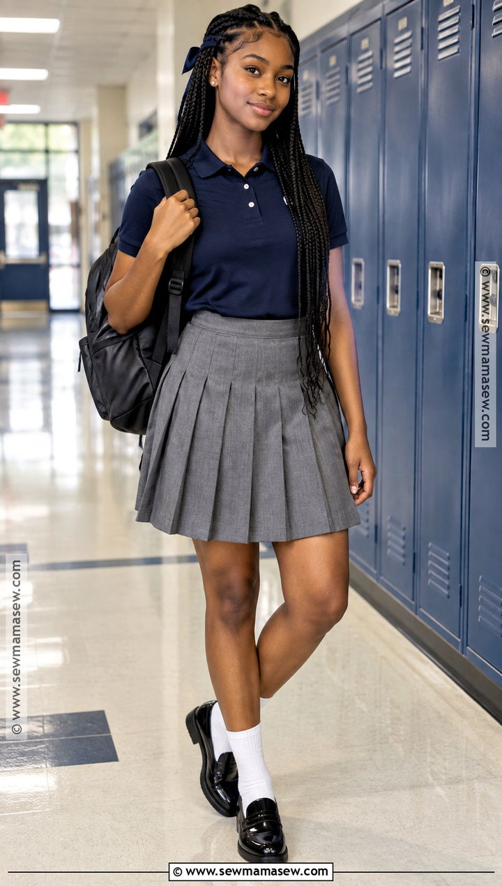 Black Girl Pleated Skirt And Polo Shirt Outfit - 15 cute back to school outfits black