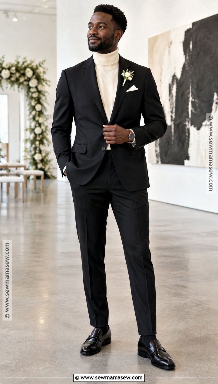 Black Groom Suit With Turtleneck - 15 september groom attire ideas