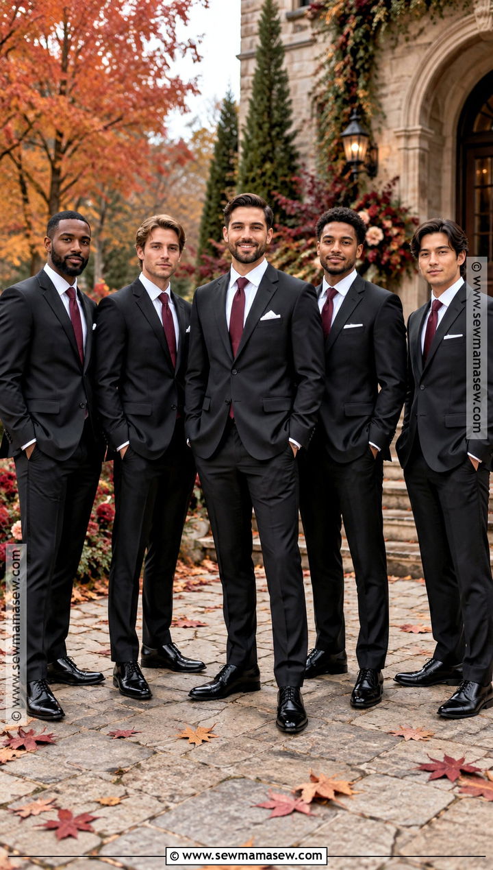 Black Groomsmen Suit With Burgundy Tie - 15 fall wedding groomsmen attire black ideas