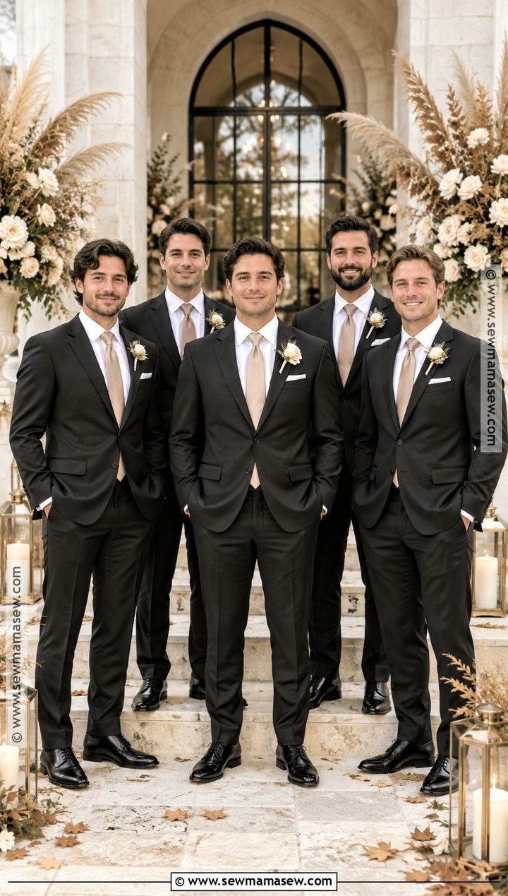 Black Groomsmen Suit With Champagne Tie - 15 fall wedding groomsmen attire black ideas