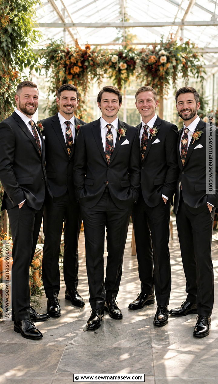 Black Groomsmen Suit With Floral Tie - 15 fall wedding groomsmen attire black ideas