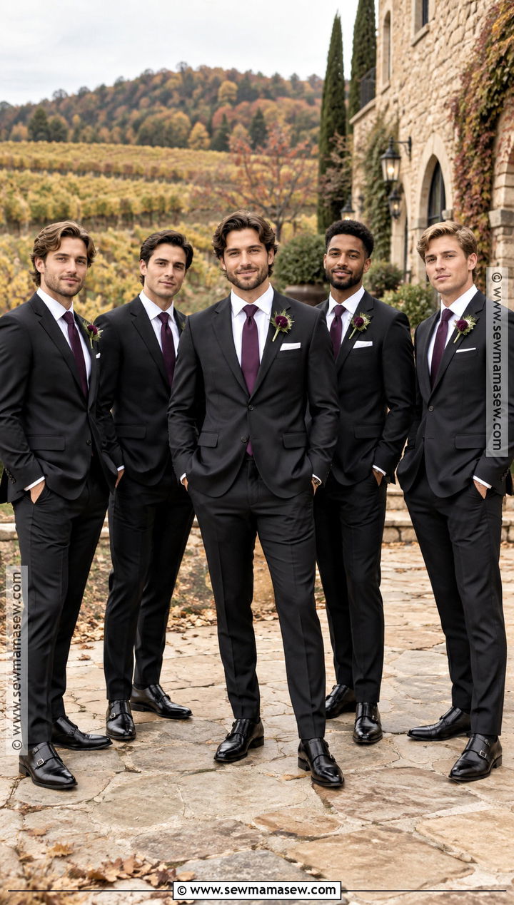 Black Groomsmen Suit With Plum Tie - 15 fall wedding groomsmen attire black ideas