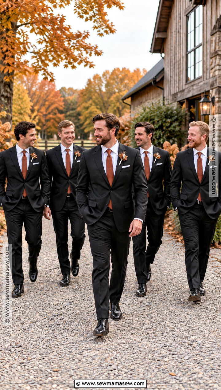 Black Groomsmen Suit With Rust Tie - 15 fall wedding groomsmen attire black ideas