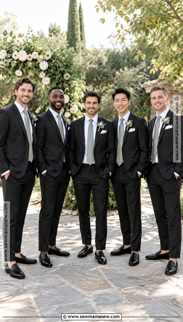 Black Groomsmen Suit With Sage Green Tie - 15 fall wedding groomsmen attire black ideas