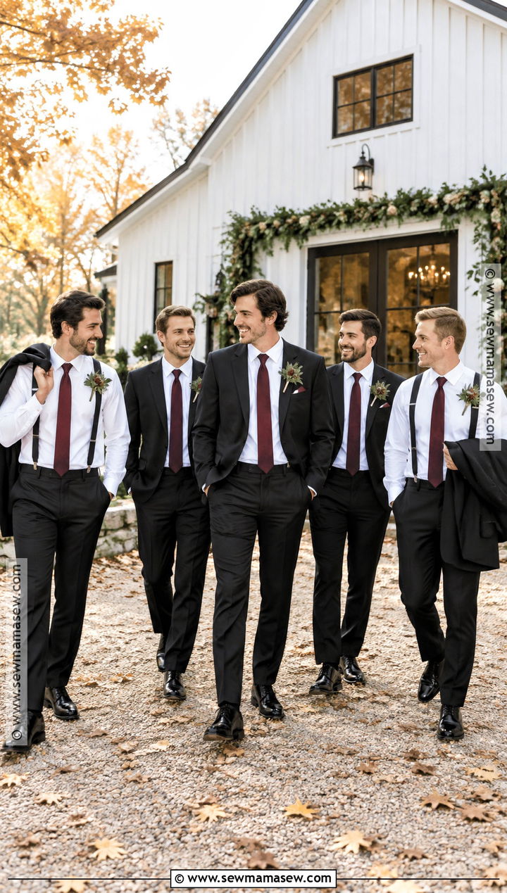 Black Groomsmen Suit With Suspenders - 15 fall wedding groomsmen attire black ideas