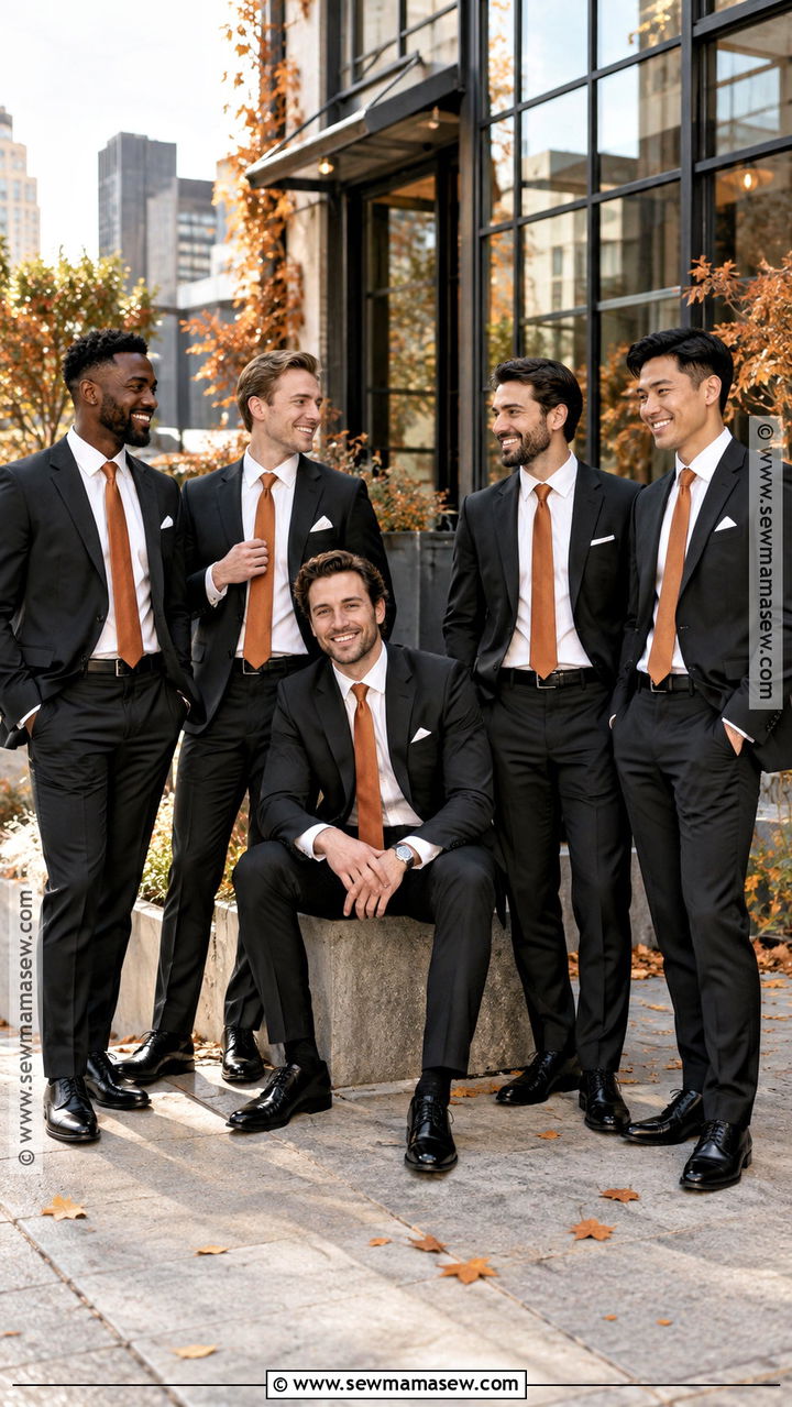 Black Groomsmen Suits With Burnt Orange Ties - 20 groomsmen attire fall ideas