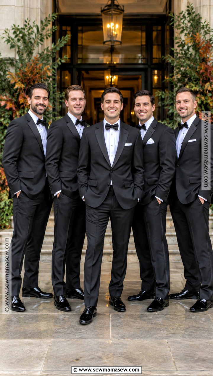 Black Groomsmen Tuxedo With Bow Tie - 15 fall wedding groomsmen attire black ideas