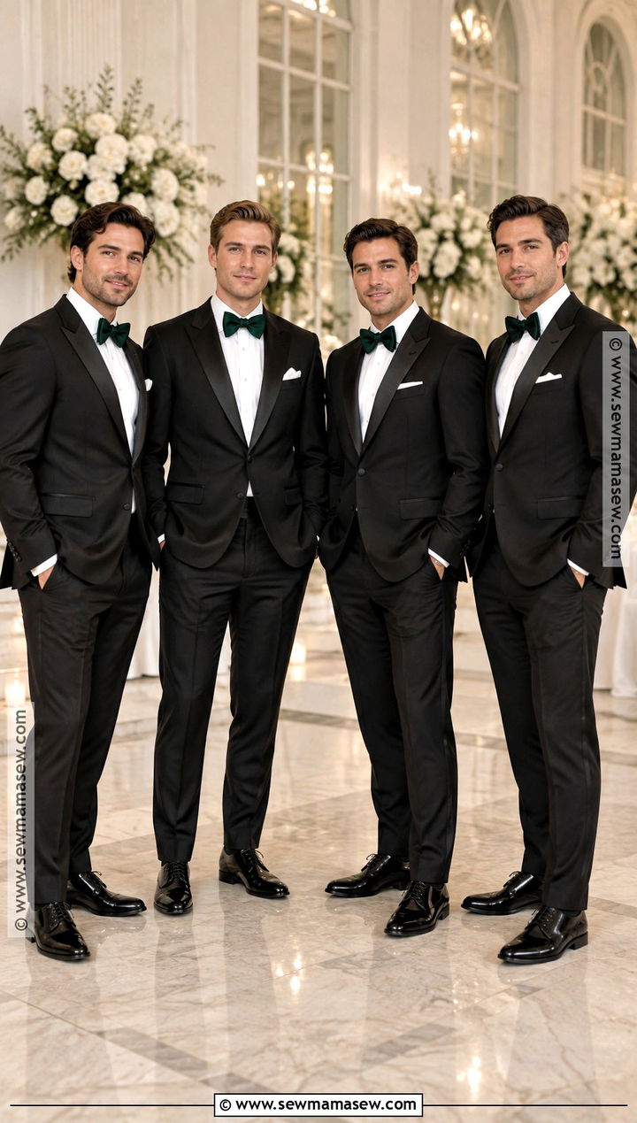 Black Groomsmen Tuxedo With Deep Green Bow Tie - 15 groomsmen attire fall wedding color combos