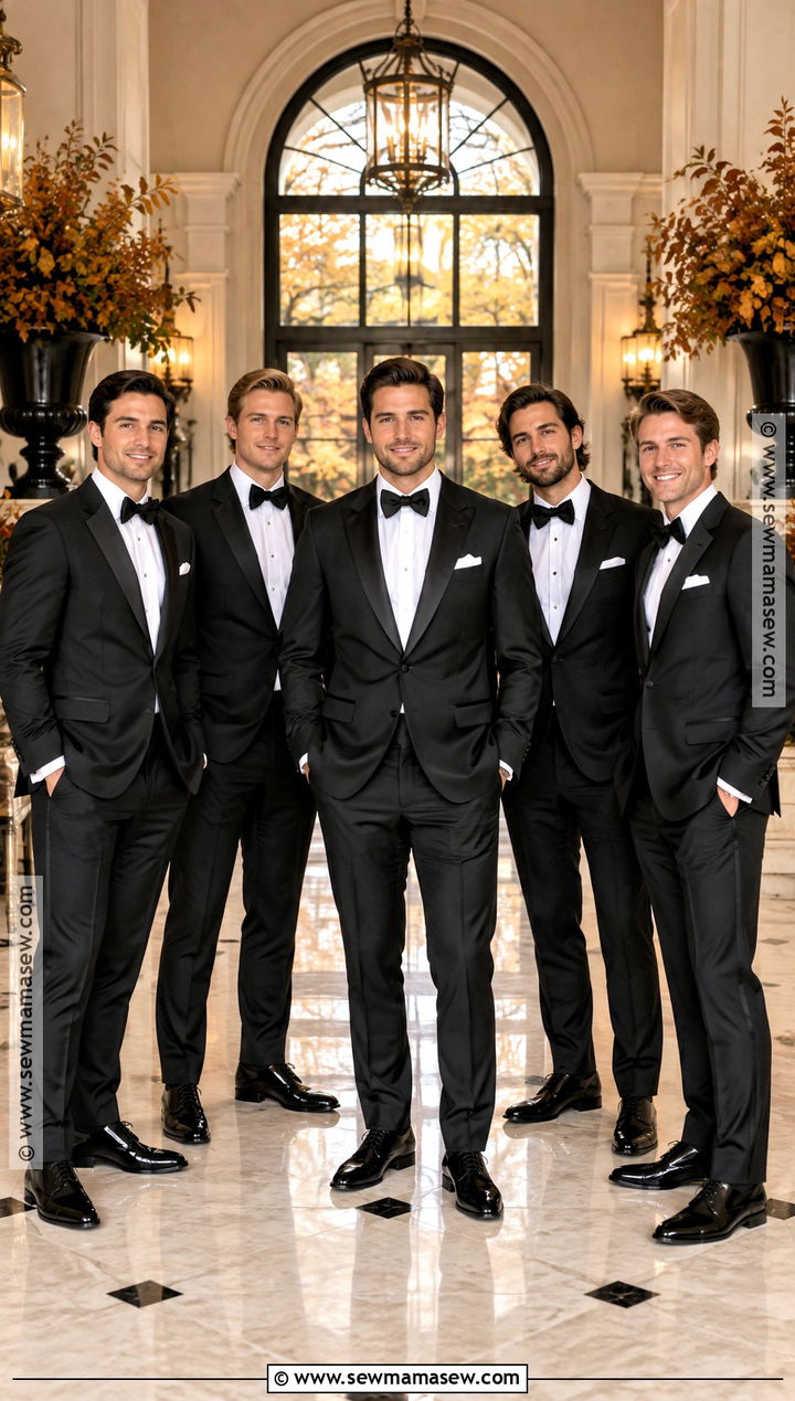 Black Groomsmen Tuxedo With Velvet Bow Tie - 15 groomsmen attire for fall wedding ideas