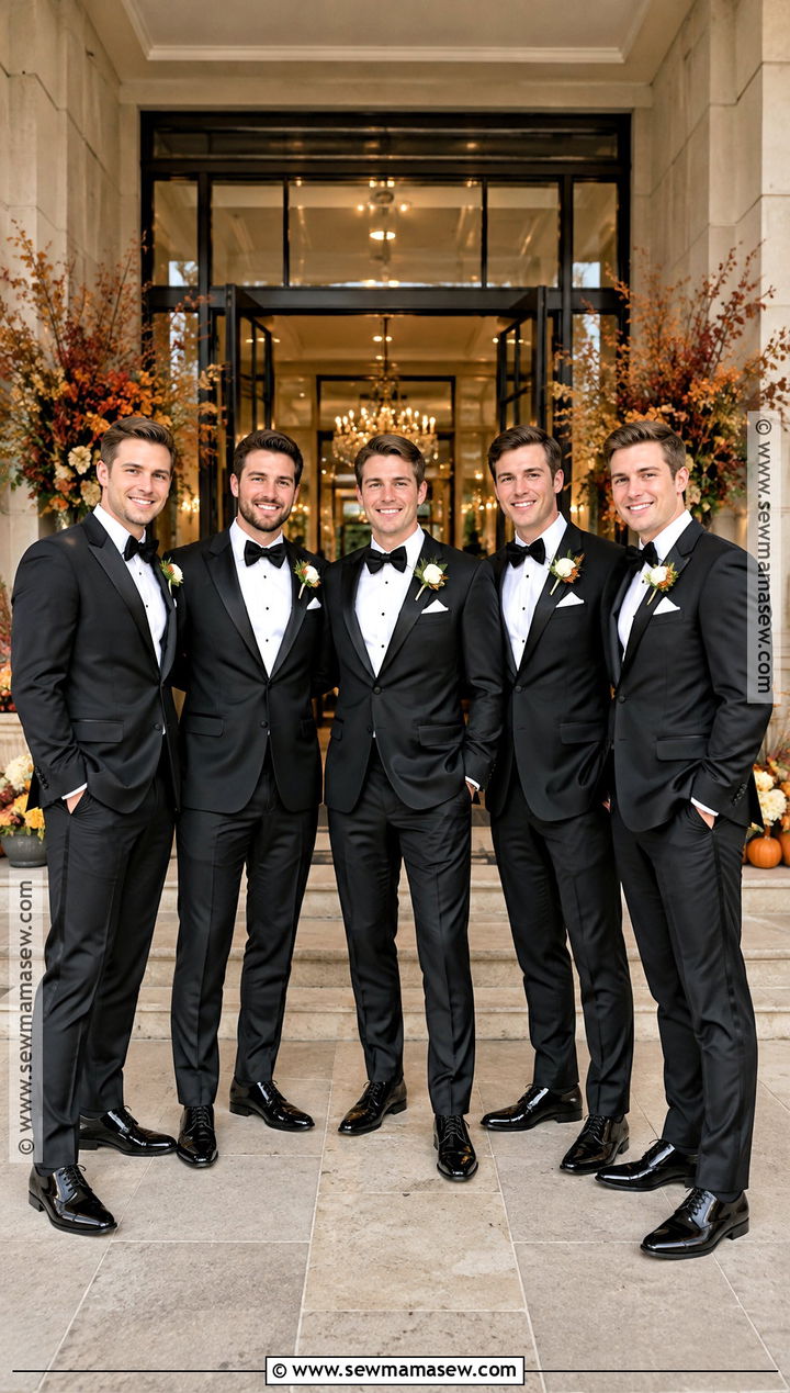 Black Groomsmen Tuxedos With Velvet Bow Ties - 15 groomsmen attire autumn wedding ideas