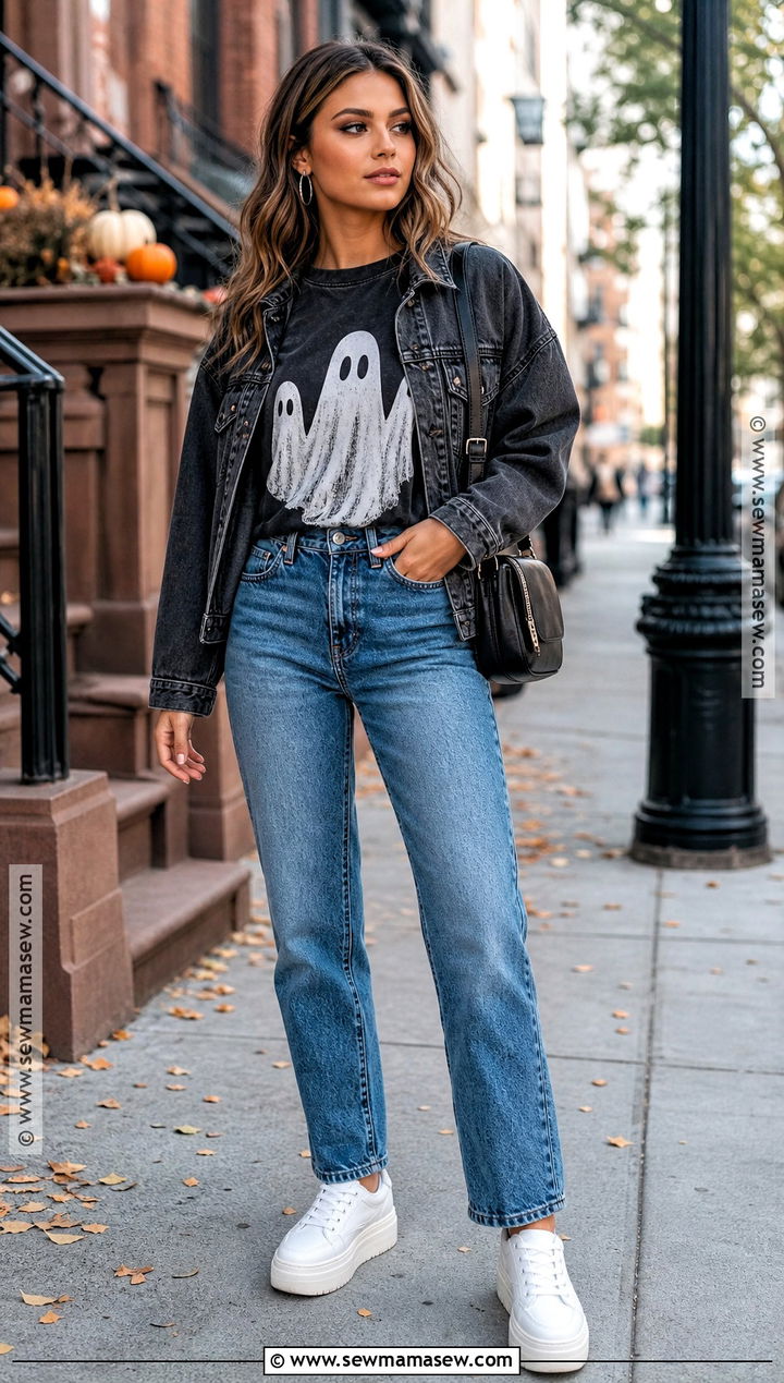 Black Halloween Graphic Tee Outfit - 35 casual halloween outfits