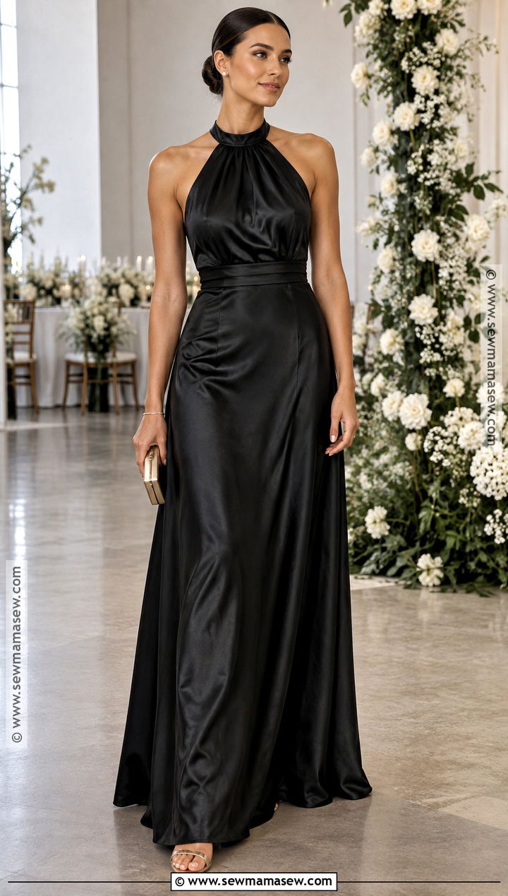 Black Halter Bridesmaid Dress With Metallic Sandals - 15 fall black bridesmaid dresses