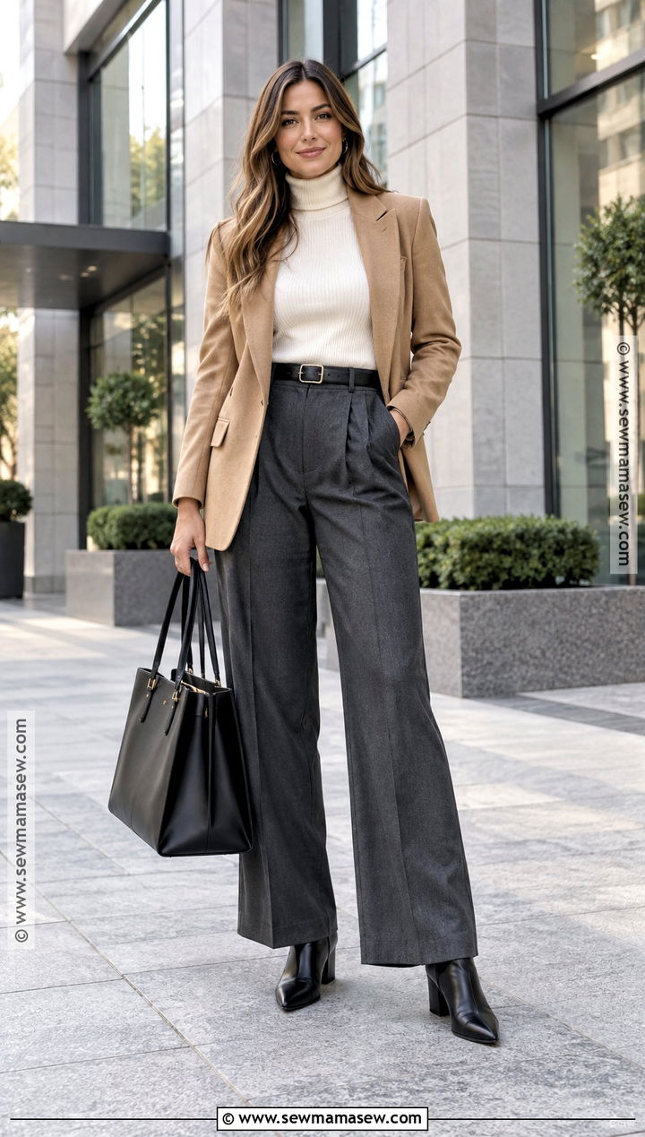 Black Heeled Boots With Wide Leg Trousers - 25 black boots outfit fall