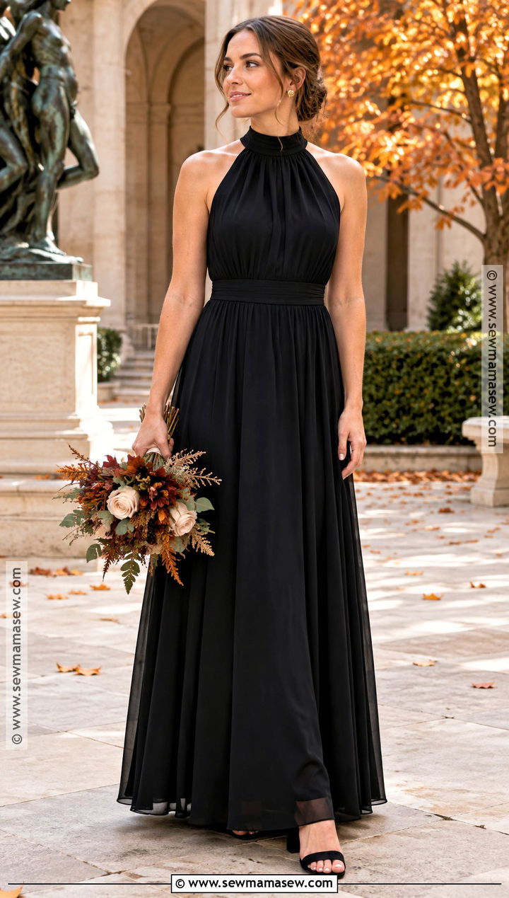 Black High Neck Bridesmaid Dress For Fall - 20 black bridesmaid dresses fall