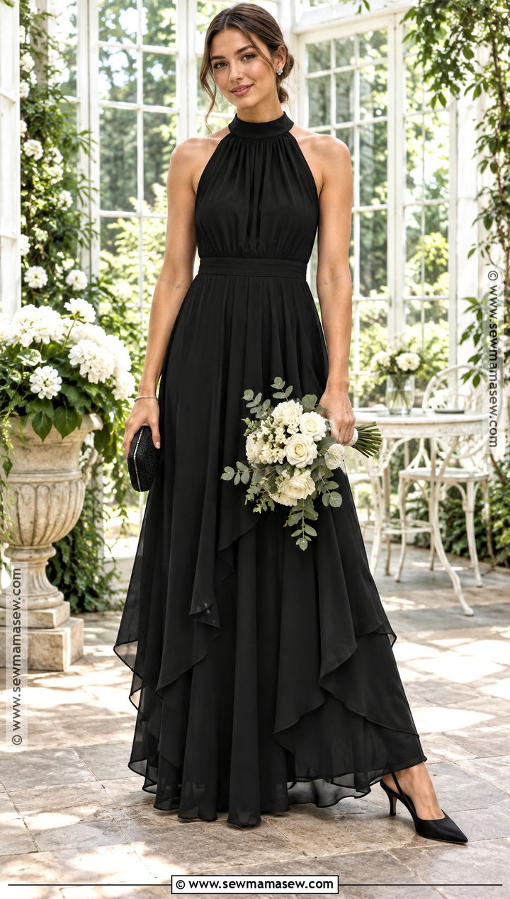 Black High Neck Chiffon Bridesmaid Dress - 15 black bridesmaid dresses fall wedding
