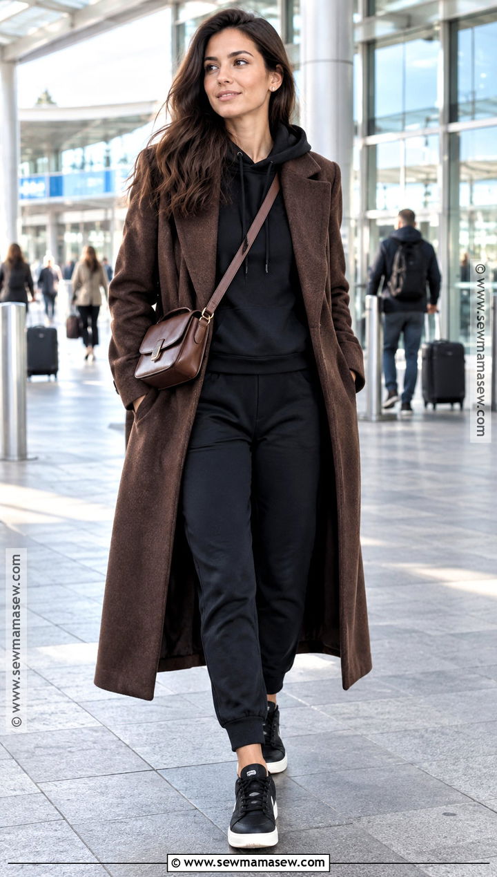 Black Hoodie And Brown Wool Coat Outfit - 20 Black And Brown Fall Outfits