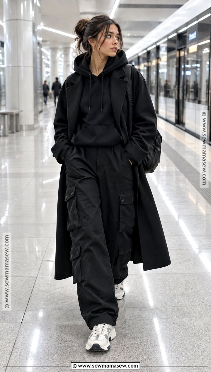 Black Hoodie And Cargo Pants Outfit - 15 Autumn Black Outfit Style Ideas