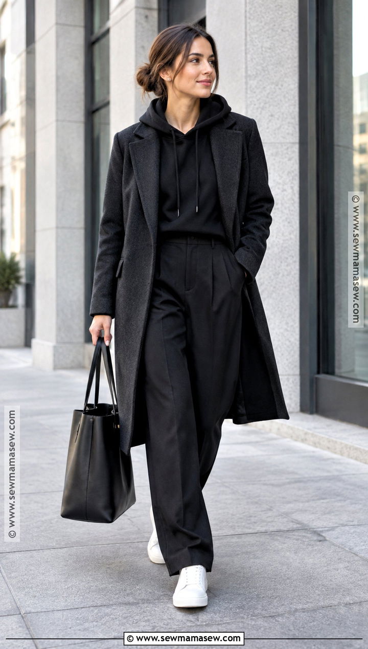 Black Hoodie And Tailored Trousers Outfit - 25 all black fall outfits