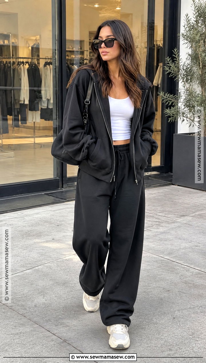 Black Hoodie And Wide Leg Sweatpants Outfit - 20 fall sweats outfits