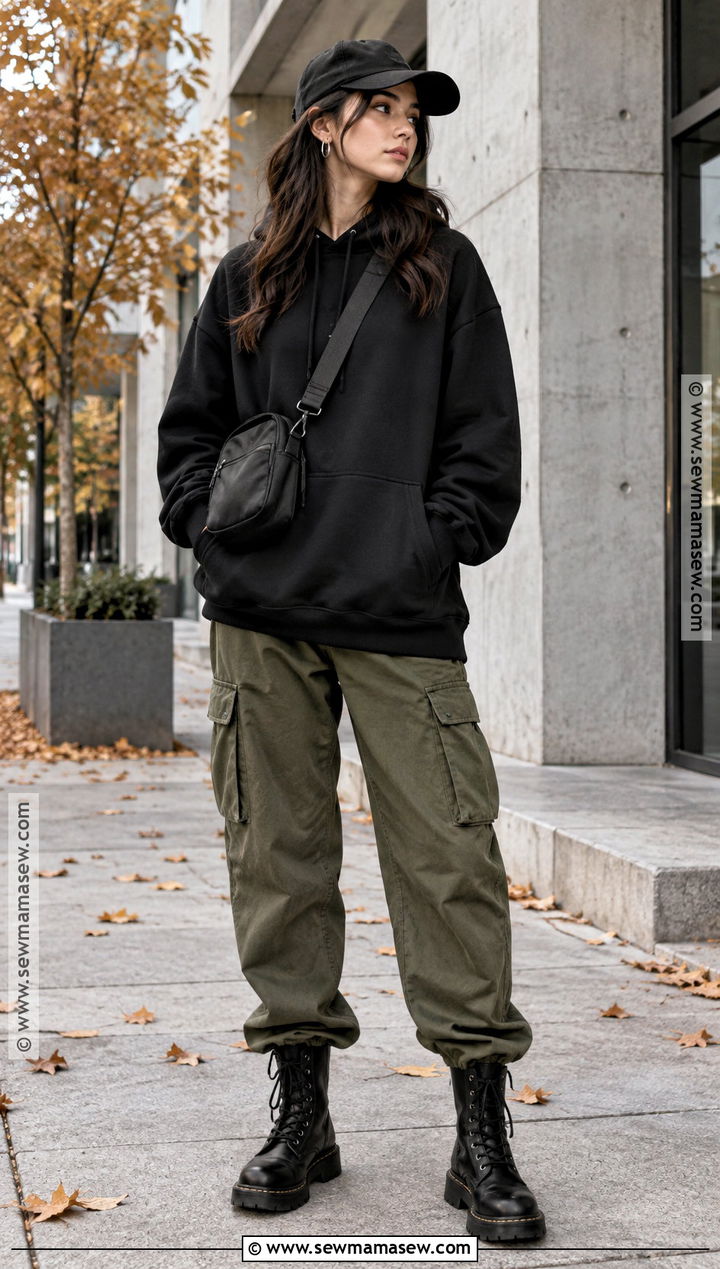 Black Hoodie With Cargo Pants And Combat Boots - 15 black hoodie fall fashion ideas