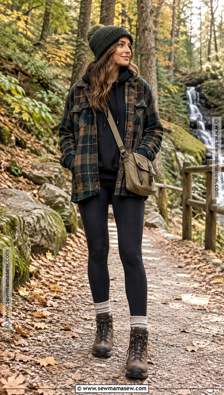 Black Hoodie With Flannel Shirt And Leggings - 15 black hoodie fall fashion ideas