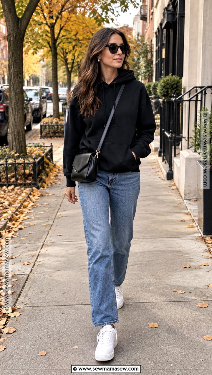 Black Hoodie With Straight Leg Jeans - 15 black hoodie fall fashion ideas