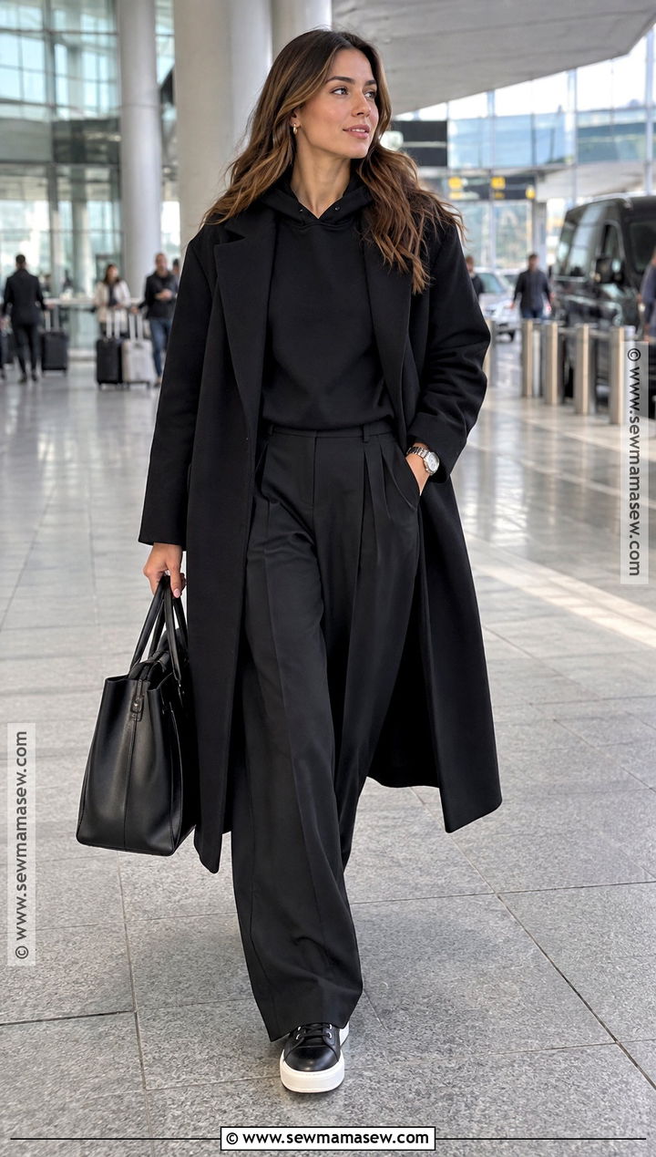 Black Hoodie and Tailored Pants Outfit - 20 Black Fall Outfits for Women