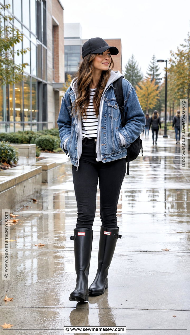 Black Hunter Boots With Denim Jacket And Black Jeans - 15 black hunter boots fall