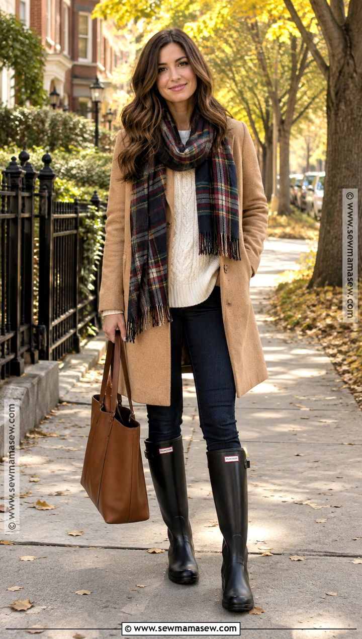 Black Hunter Boots With Skinny Jeans And Cable Knit Sweater - 15 black hunter boots fall