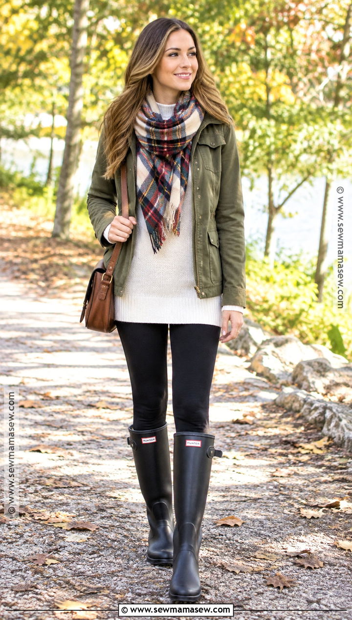 Black Hunter Boots With Utility Jacket And Black Leggings - 15 black hunter boots fall