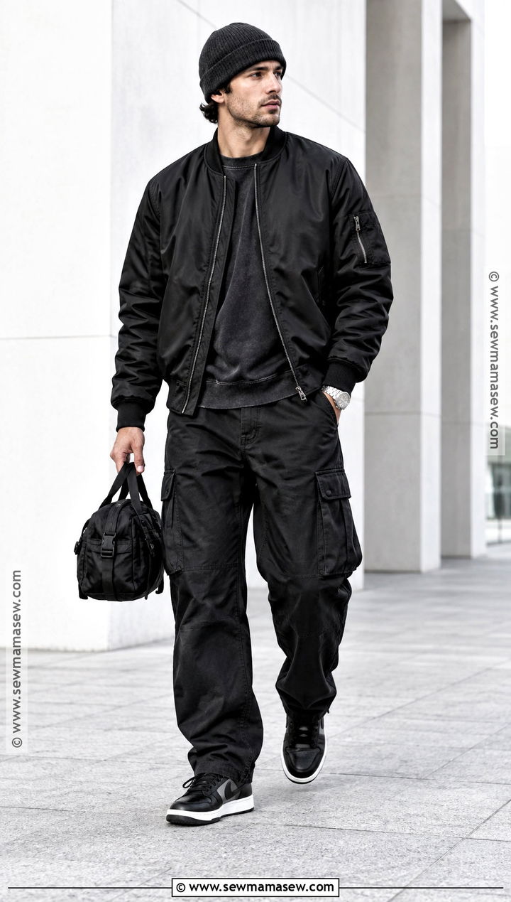 Black Jacket Sweatshirt And Black Cargo Pants Outfit - 20 men fall outfits casual street style