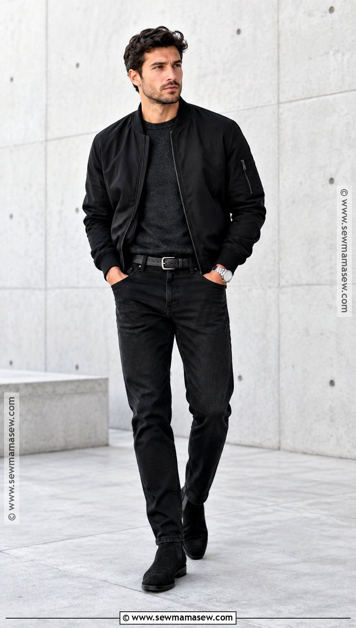 Black Jacket With Black Jeans And Boots - 20 Casual Outfits Men Fall