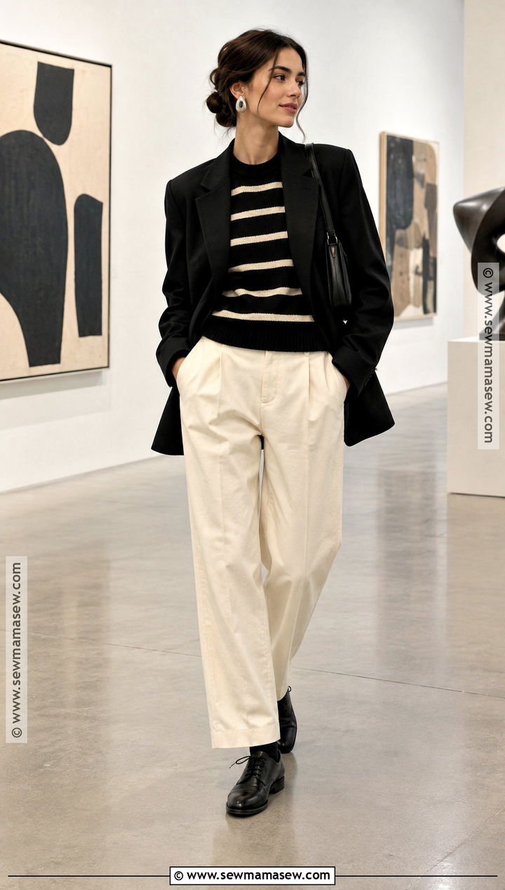 Black Jazz Flats With Striped Knit And Trousers - 20 fall shoes aesthetic