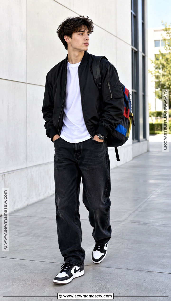 Black Jeans And Bomber Jacket Back To School Outfit - 20 outfit ideas for back to school
