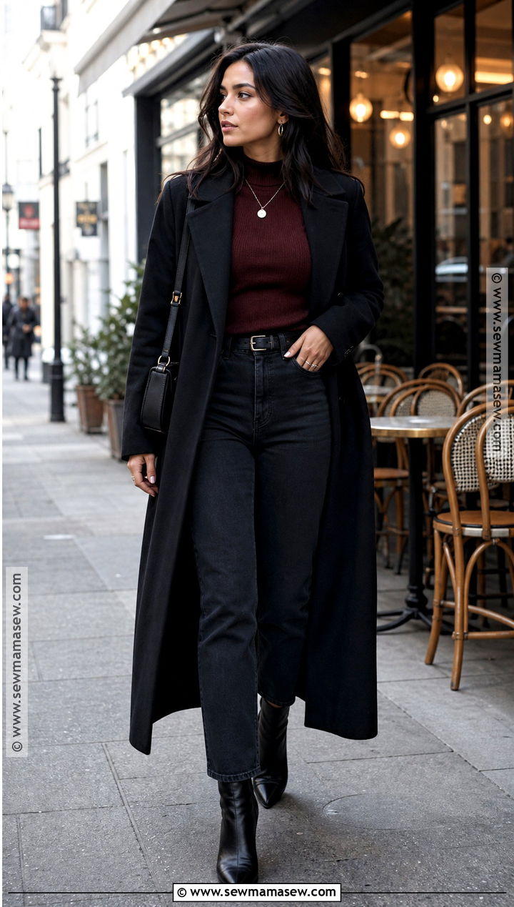 Black Jeans And Burgundy Sweater Vampire Outfit - 40 modern vampire outfit ideas