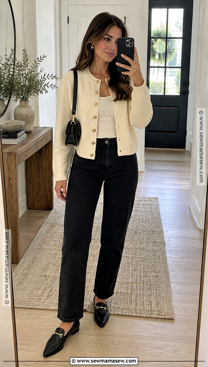 Black Jeans And Embellished Cardigan Holiday Outfit - 20 Holiday Outfits Autumn