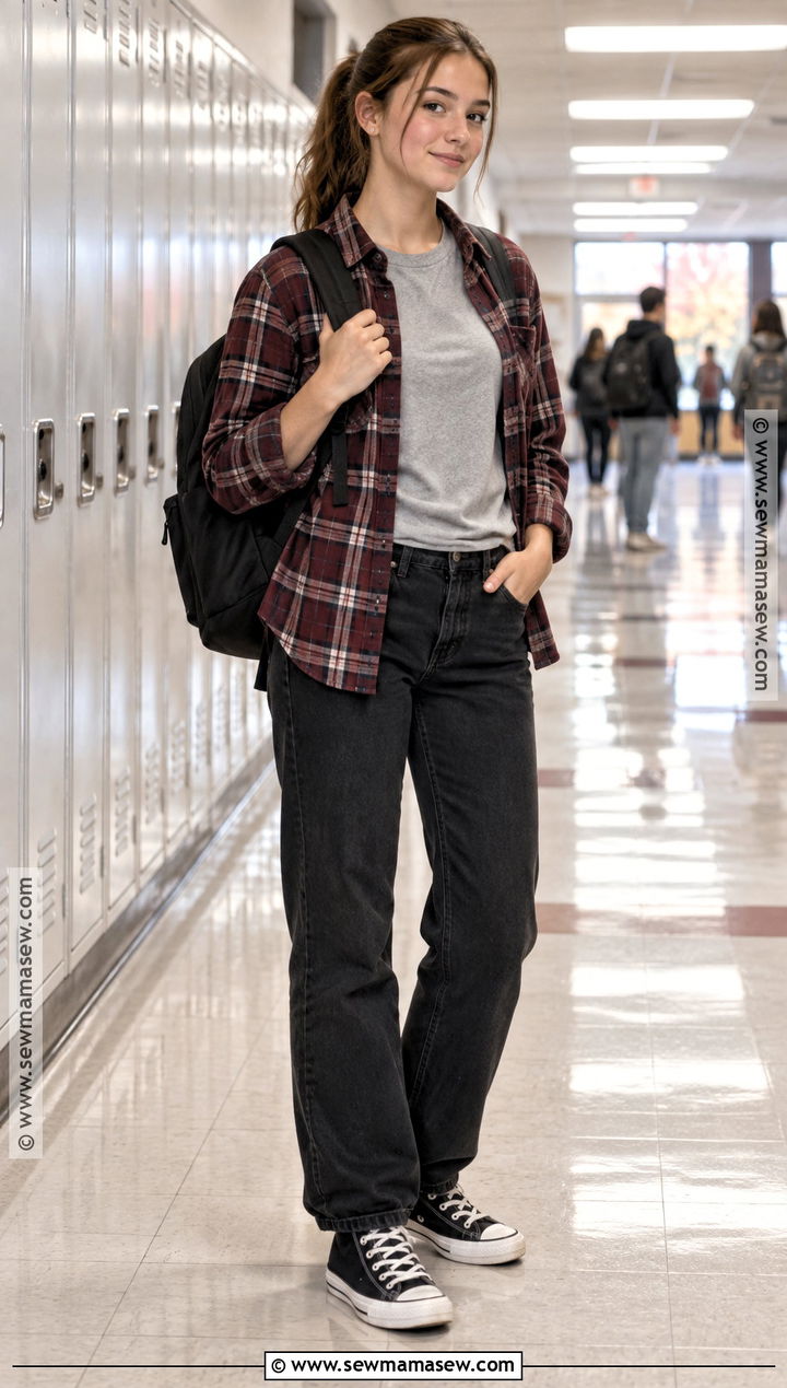 Black Jeans And Flannel Shirt High School Outfit - 25 back to school outfits highschool
