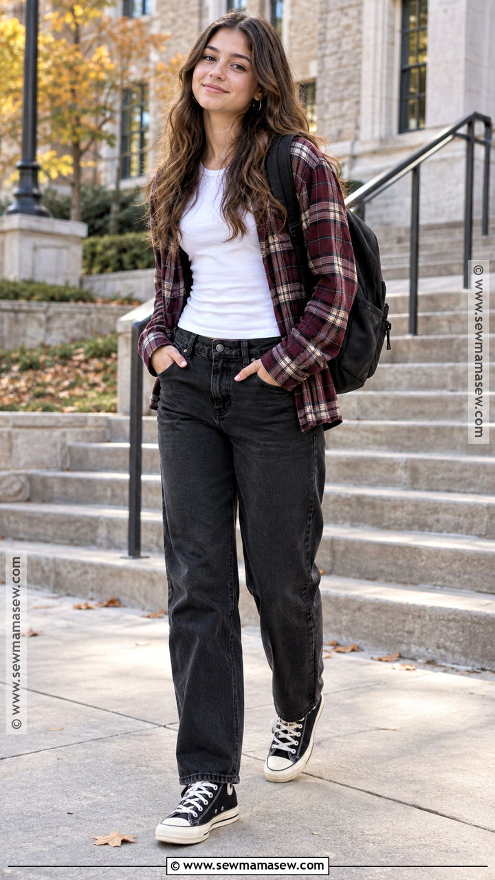 Black Jeans And Flannel Shirt Outfit - 20 back to school outfits teen for girls