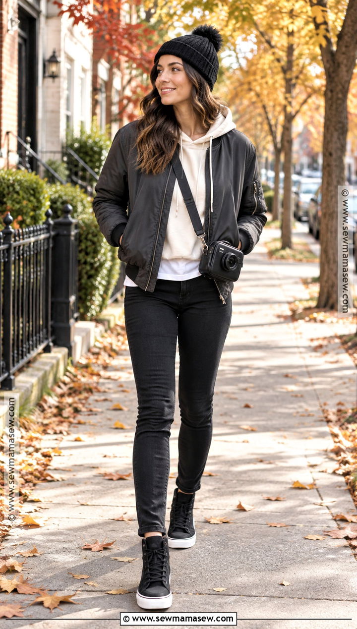 Black Jeans And Hoodie Walking Outfit - 15 Cute Walking Outfits Fall